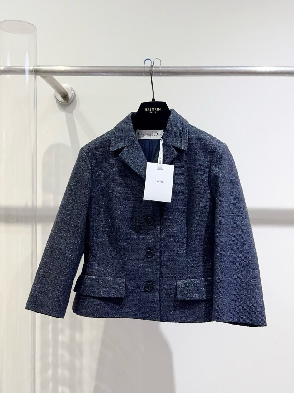 Dior Navy Textured Button-Front Blazer